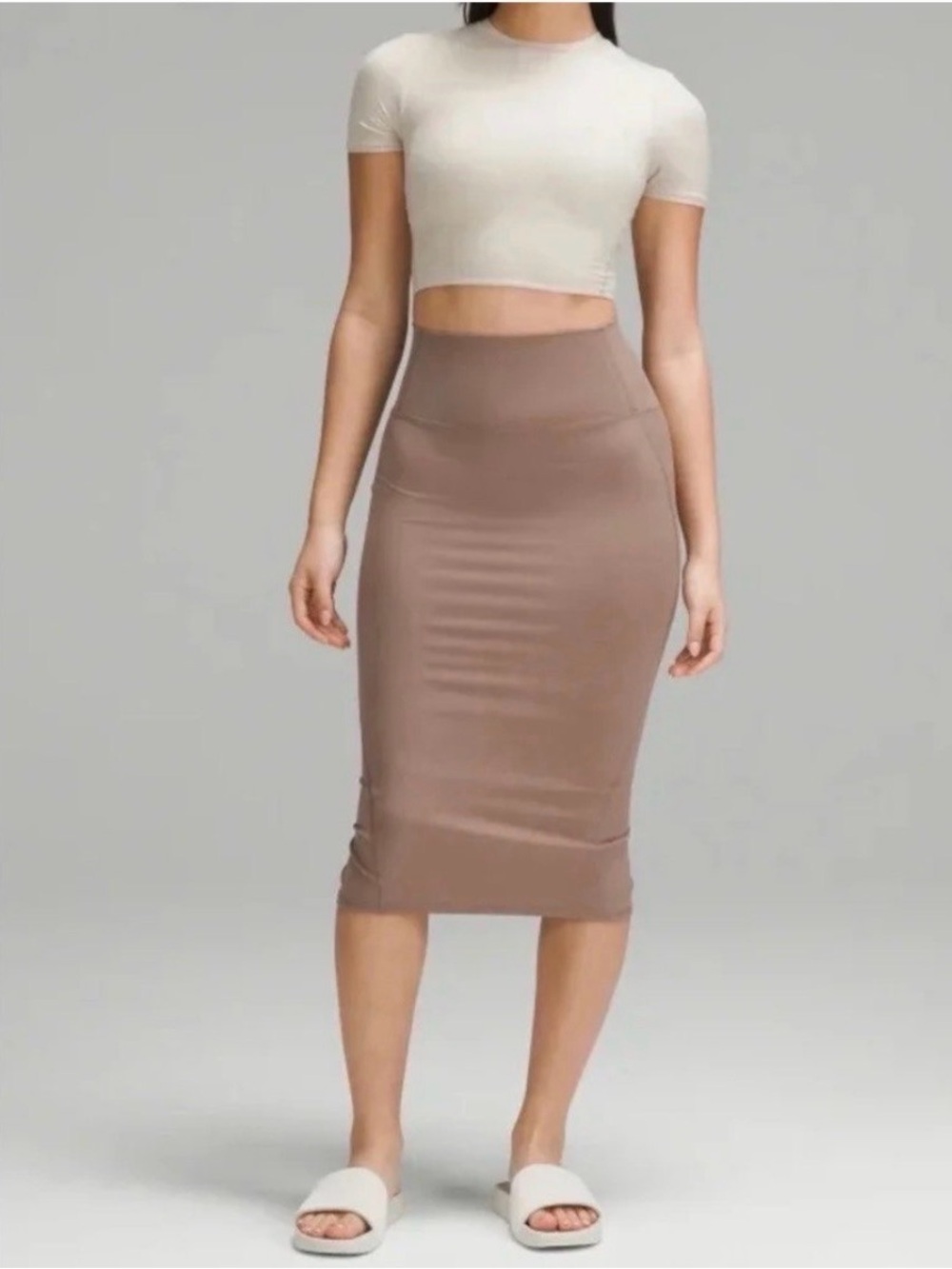 lululemon  High-Rise Taupe Pencil Midi Skirt